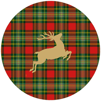 Caspari Reindeer Tartan Red Paper Placemats Round 12-In
